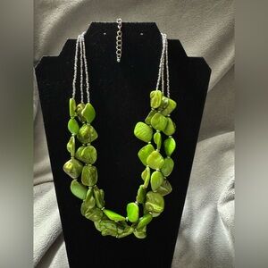 Vibrant Green Beaded Necklace with Silver Chain
